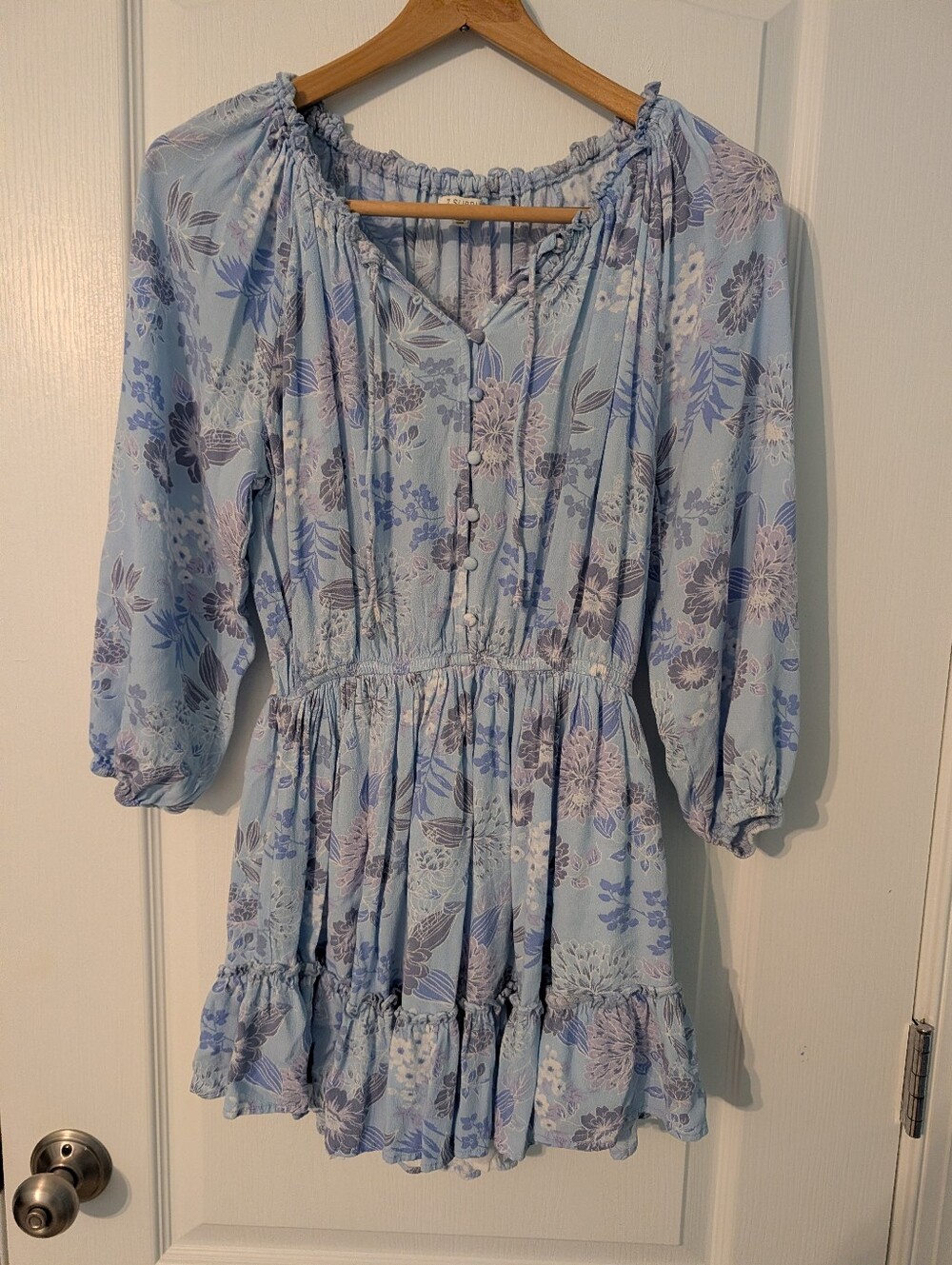 Zsupply Light Blue Floral Button-Front Ruffle Dress